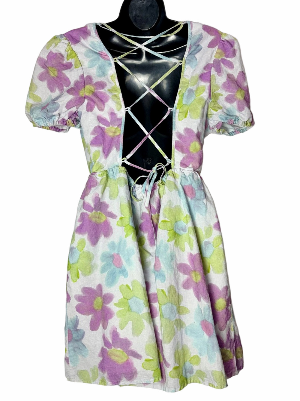 Sunday Best Aritzia Saida Pastel Floral Criss Cross Back Linen Blend Dress - Picture 6 of 10
